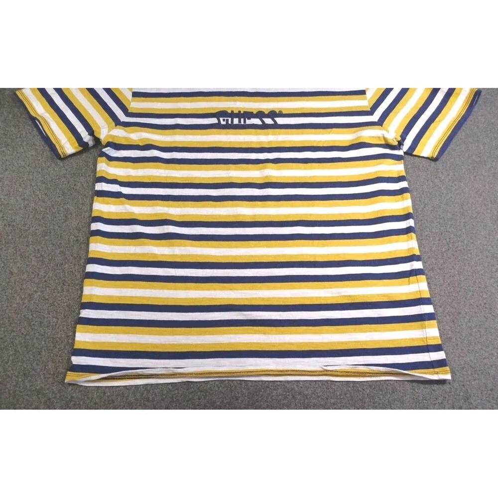 Vintage Guess Originals T-Shirt Striped Embroidery Mens Medium Yellow Blue - Picture 6 of 11